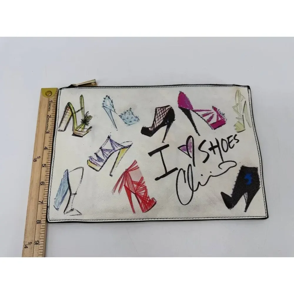 Christian Siriano for Payless I Love Shoes Print Zip Clutch Pouch White Gold